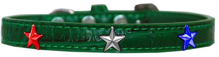 Red, White and Blue Star Widget Croc Dog Collar Emerald Green Size 16